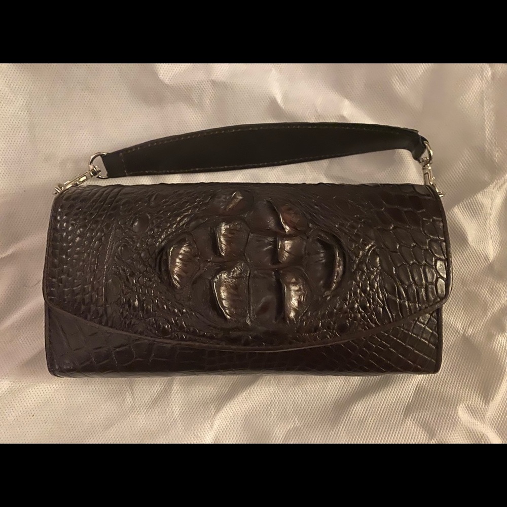 Crocodile chocolate brown hand bag